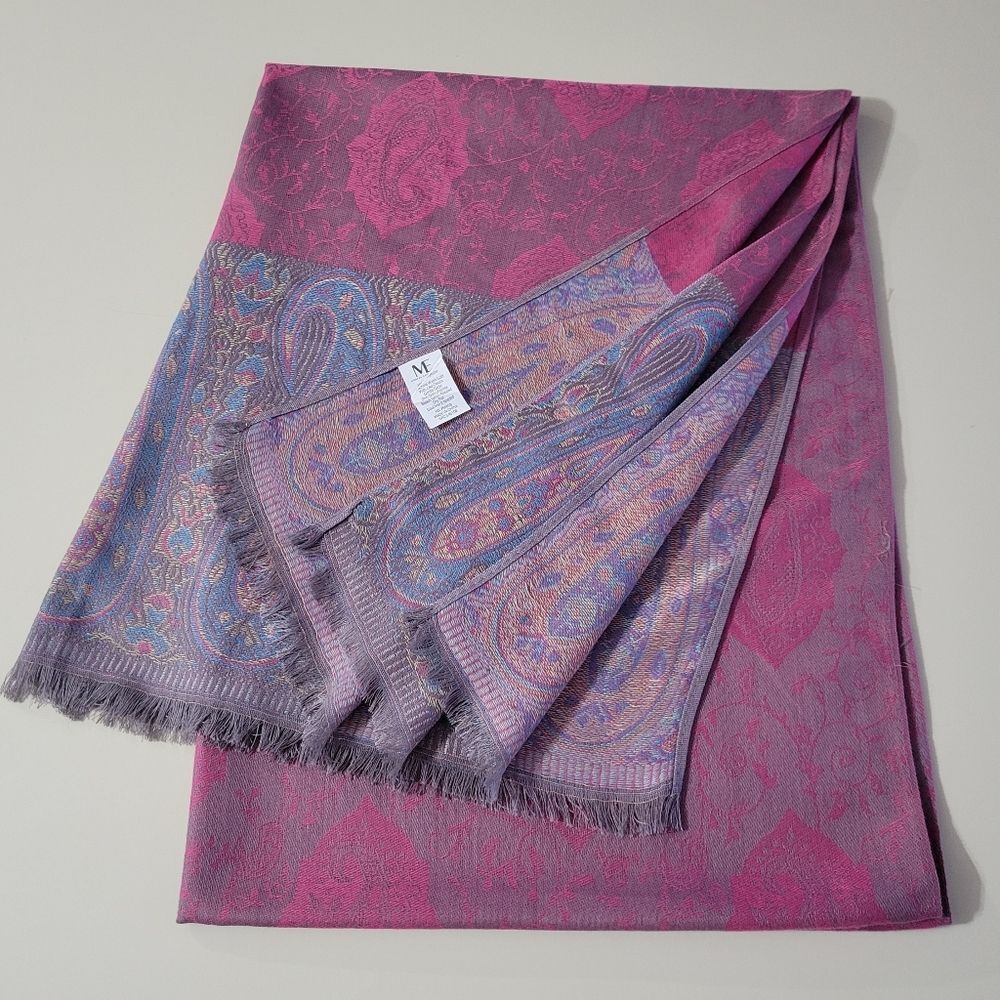 Modern Expressions Pashima Jacquard Pink Paisley Floral Scarf Wrap